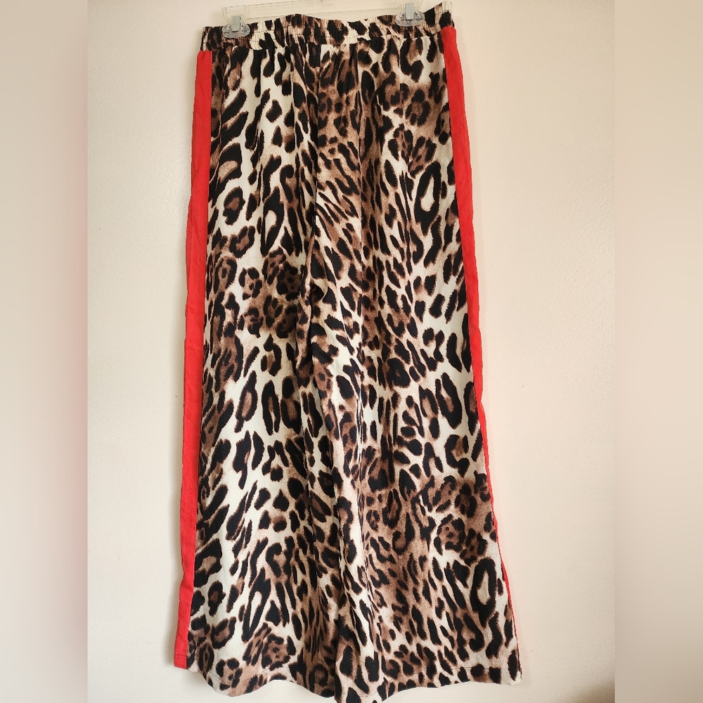 Leopard Print Scarf with Red Trim - Picture 2 of 2